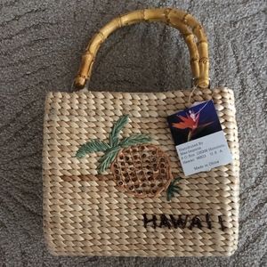 Hawaii Pineapple Straw Purse with bamboo handles